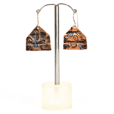 Bronze and Blue House Coffee Earrings