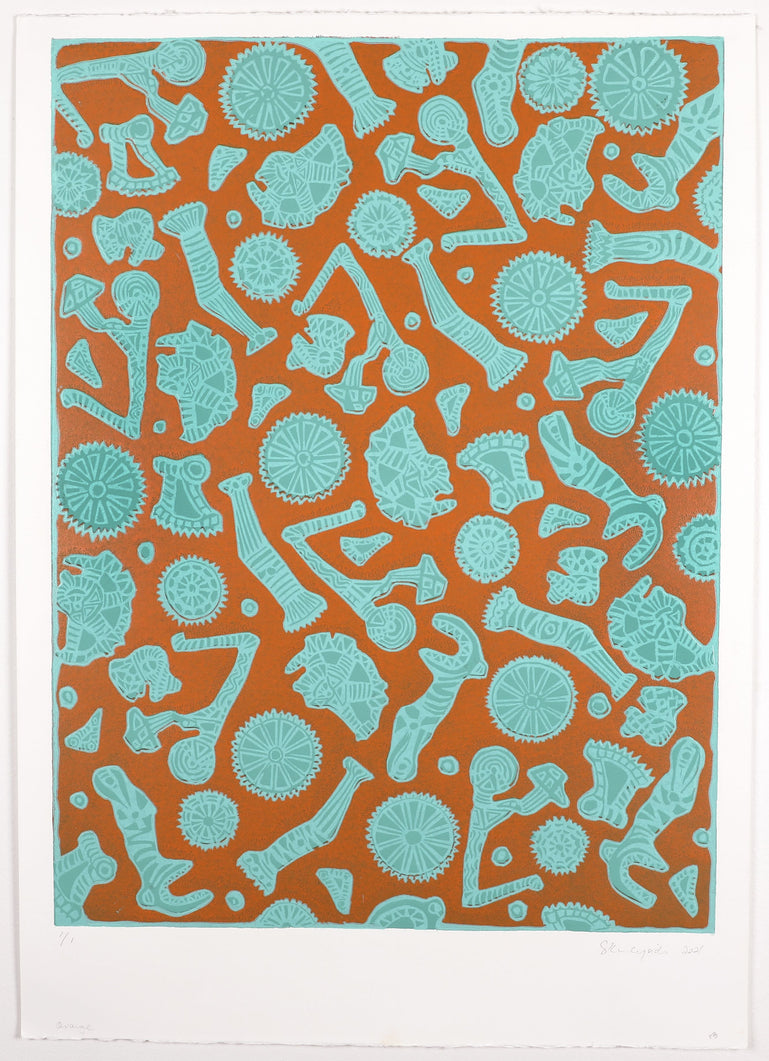 Machine Pattern (Orange/Aqua)