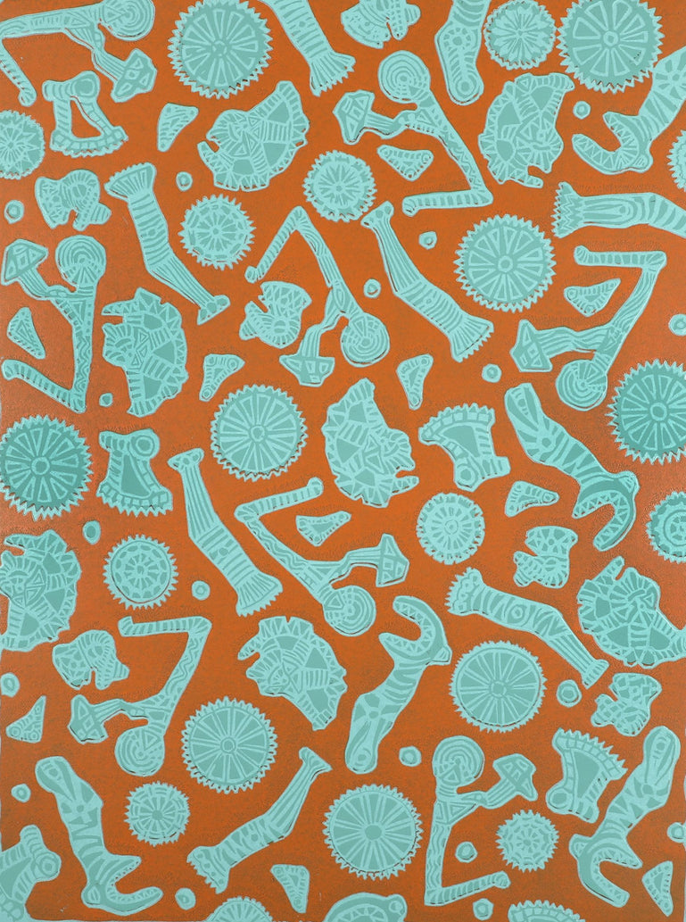 Machine Pattern (Orange/Aqua)