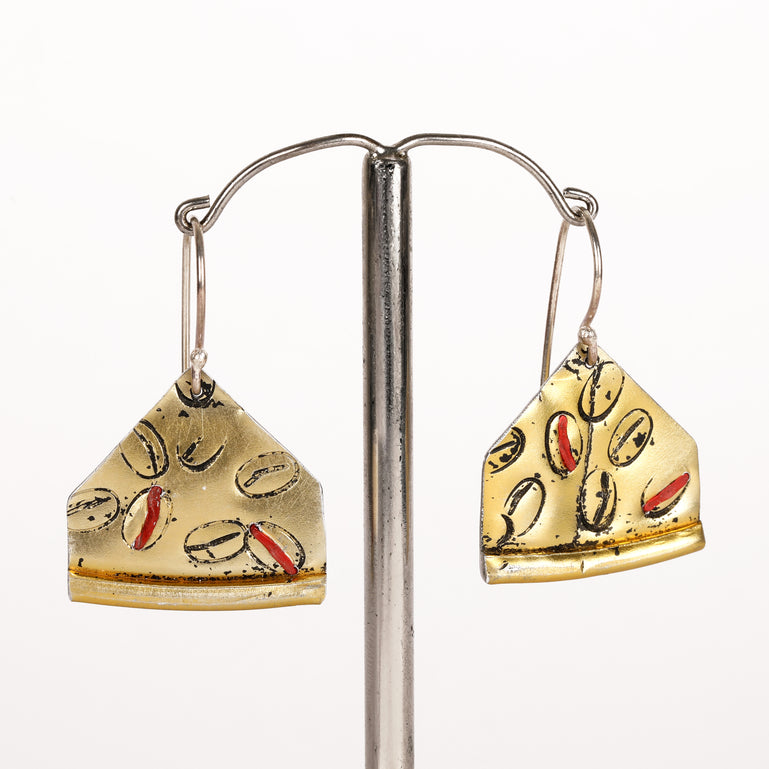 Gold Coloured and Red House Coffee Earrings