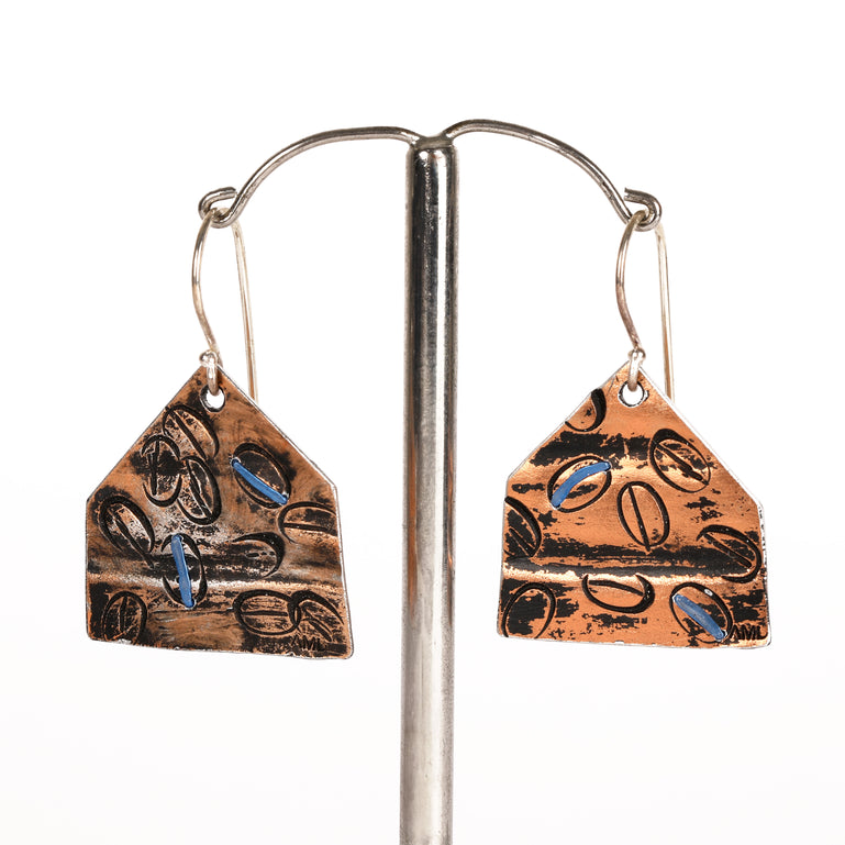 Bronze and Blue House Coffee Earrings