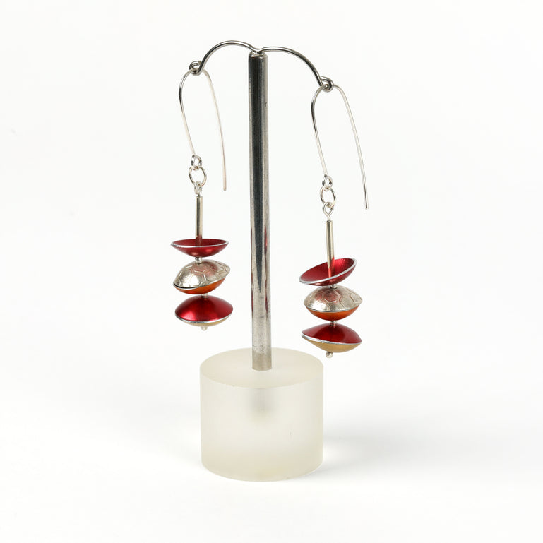 Smarty Earrings Red, Orange, Gold & Silver