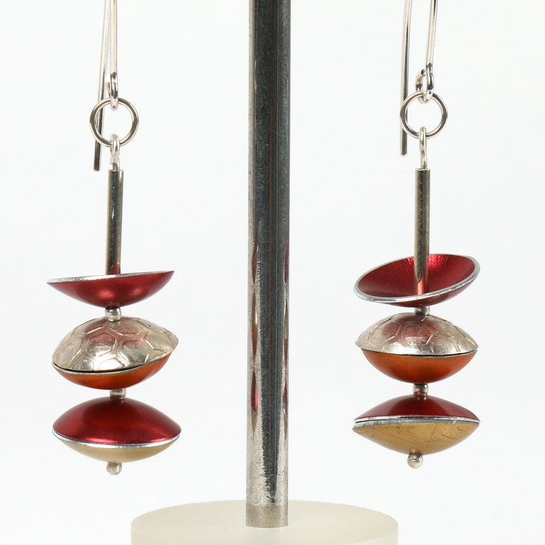 Smarty Earrings Red, Orange, Gold & Silver