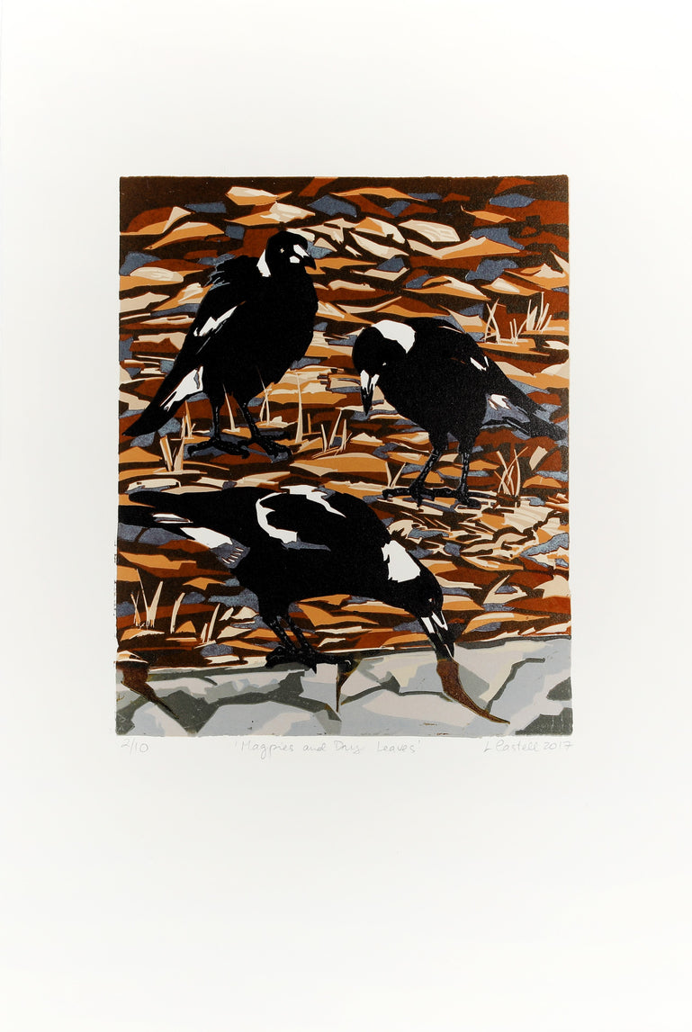 Magpies and dry leaves